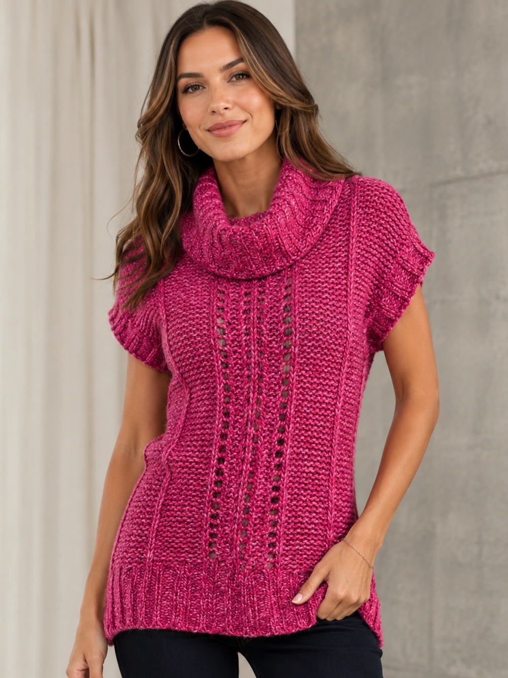 Mudd Short-Sleeve Cowl Neck Sweater in Hot Pink Size L